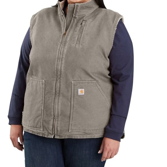 NEW Carhartt Gray Sherpa Lined Relaxed Fit Barn Vest Women’s Sz XXL NWT - Picture 2 of 13